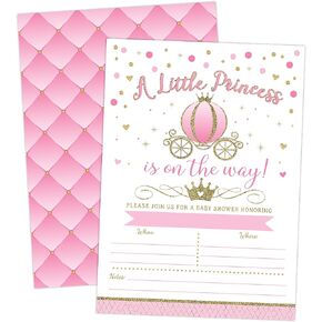 دعوة لحفل استقبال المولود من برينسيس، لون زهري ملكي وذهبي، 20 دعوة ومظاريف تعبئة in Kuwait