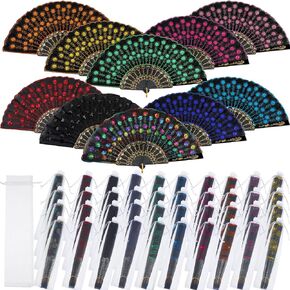 Geetery 50 Pcs Floral Folding Fan Chinese Style Silk Fabric Folding Hand Fan Flower Patterns Foldable Fan Chinese Fan Vintage Fans Handheld for Wedding Dancing Party Church (Vintage Floral)