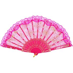 Amajiji Folding Hand Fans,Fashion Elegant Flower Rose Lace Chinese/Japanese Folding Fan (Blue)
