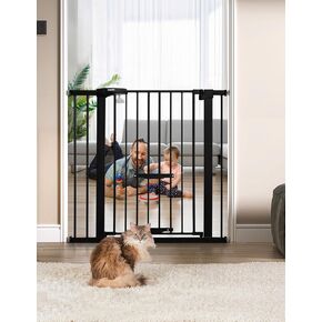 BABELIO New Version Baby Gate with Cat Door Adjustable,29-40" Metal Pet Door for Stairs & Doorways,Pressure Mounted,No Tools Needed,White
