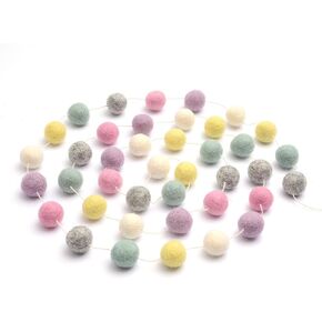 Glaciart One Pom Pom Garland - Wool Felt Ball Garland - 9 Feet, 40 Balls, 6 Pastel Colors, Pom Pom Decorations, Nursery Decor, Bunting, Birthday Party Decorations, Carnival, Photo Prop