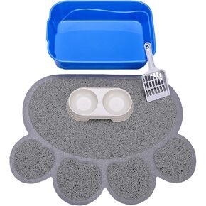 Kitty Litter Box Starter Kit - Small Cat Litter Pan without Lid, Litter Mat, Scoop and Bowl for Kitten Within 3 Months