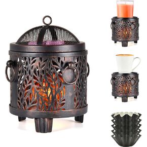 ORJG Bonfire Elextric Wax Melting Heater,4-in-1 Metal Fireplace Wax Warmer,Vintage Country Style Fragrance Burner,Used for Fragrant Home Decoration,Gifts (Leaves)