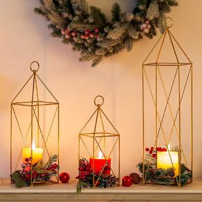 Sziqiqi Modern Decorative Candle Lanterns - 11/15/21in Tall Pillar Candle Holders for Hanging Floor Tabletop Decor Set of 3 Large Metal Lantern for Dining Coffee Table Fireplace Mantel Black