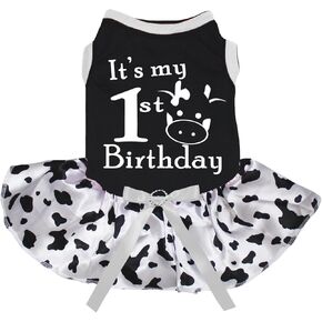 فستان Petitebella It's My Cow لعيد الميلاد الأول للكلاب (وردي/بقرة، متوسط) in Kuwait