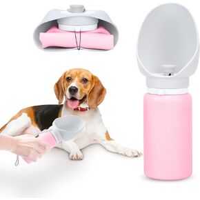 Timiuu Dog Water Bottle, Collapsible, Lightweigh, Leak Proof Portable Travel Dogs Water Dispenser, Perfect Puppy Drinking Bowl for Outdoor Walking and Hiking, Pet Accessories, Silicone, 19oz, Gray in Kuwait