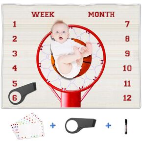 Baby Cotton Swaddle Blanket, Baseball Design, 40x50 Inch, Includes Props, Marker, and Birth Announcement Cards, Unisex