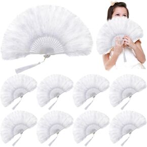 Kigley 8 Pcs Marabou Feather Fan Bulk Wedding Headband Fan Vintage Folding Fan 1920s Flapper Hand Fan for Bridal Shower Tea Costume Accessories Dancing Party Decorations(Pink)