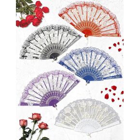 Handheld Chinese Folding Fan Lace Hand Fans for Women Foldable Bulk for Party Wedding Church Dancing (Pink)