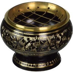 Small Decorated Brass Charcoal Screen Incense Burner with Wooden Coaster (Black) in Saudi Arabia