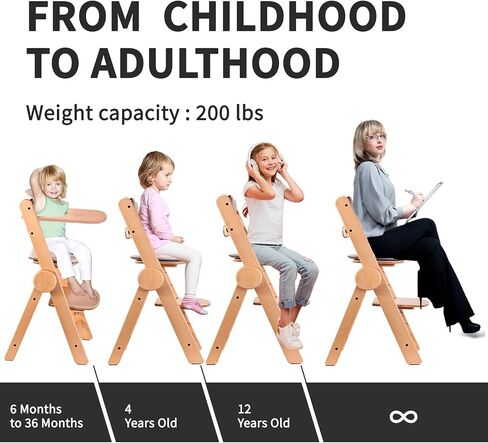 كرسي مرتفع ووسادة من أرنب رستلر مع صينية، كراسي عالية خشبية قابلة للتحويل للأطفال الرضع والصغار، كرسي مرتفع قابل للطي مع حزام أمان بخمس نقاط، سهل التنظيف، 6 أشهر حتى 200 رطل in Kuwait