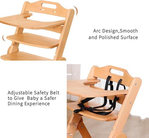 كرسي مرتفع ووسادة من أرنب رستلر مع صينية، كراسي عالية خشبية قابلة للتحويل للأطفال الرضع والصغار، كرسي مرتفع قابل للطي مع حزام أمان بخمس نقاط، سهل التنظيف، 6 أشهر حتى 200 رطل in Kuwait