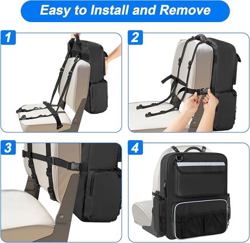 منظمات وتخزين القوارب المقاومة للماء من GRAOSO، حقيبة حمل للمقعد الخلفي للقارب بمقبض مطاطي وحزام خلفي قابل للتعديل، جيوب متعددة لإكسسوارات القوارب، أسود in Kuwait