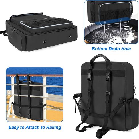 منظمات وتخزين القوارب المقاومة للماء من GRAOSO، حقيبة حمل للمقعد الخلفي للقارب بمقبض مطاطي وحزام خلفي قابل للتعديل، جيوب متعددة لإكسسوارات القوارب، أسود in Kuwait