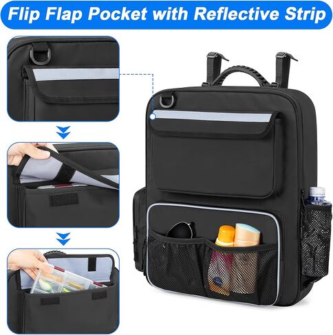 منظمات وتخزين القوارب المقاومة للماء من GRAOSO، حقيبة حمل للمقعد الخلفي للقارب بمقبض مطاطي وحزام خلفي قابل للتعديل، جيوب متعددة لإكسسوارات القوارب، أسود in Kuwait