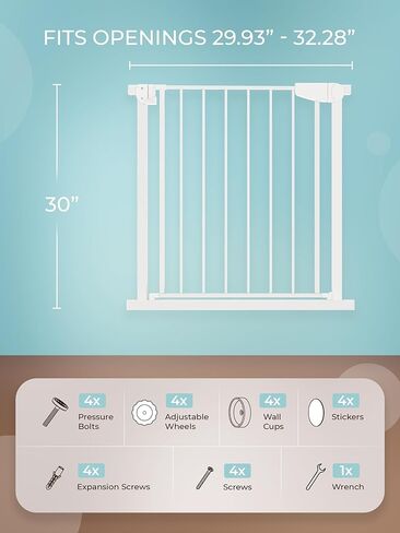 بوابة آمنة للأطفال للمشي من خلال المداخل مع إغلاق تلقائي، تناسب فتحات مقاس 29.9 بوصة - 32.3 بوصة، بوابات معدنية للحيوانات الأليفة للكلاب، طقم تثبيت بالضغط ومجموعة تثبيت على الحائط، المشي عبر بوابات الأطفال للأطفال والصغار in Kuwait