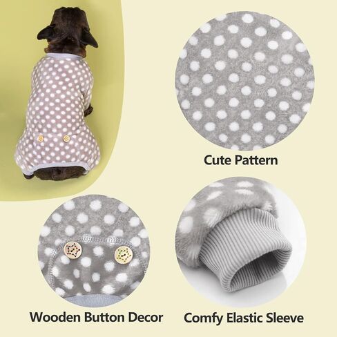 KYEESE Dog Pajamas Polka Dot Soft Material Stretchable Jumpsuit 4 Legs Dogs Pjs Onesie Soft Velvet in Kuwait