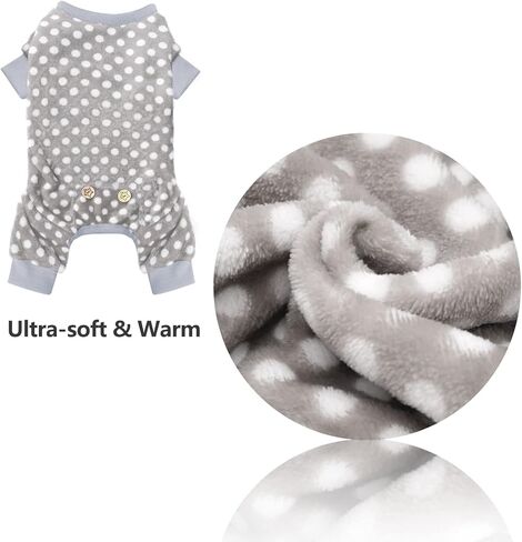 KYEESE Dog Pajamas Polka Dot Soft Material Stretchable Jumpsuit 4 Legs Dogs Pjs Onesie Soft Velvet in Kuwait