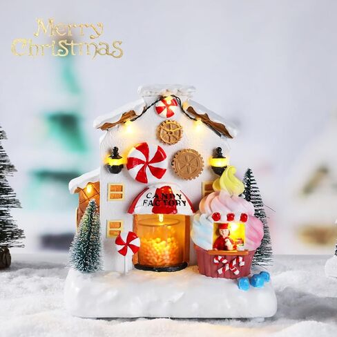 MUMTOP عيد الميلاد قرية الزنجبيل البيت، أضواء LED الدافئة تضيء مصنع الحلوى، تعمل بالبطارية تمثال بناء عيد الميلاد ديكور المنزل in Kuwait