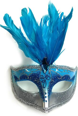 زي قناع الريش الأزرق والفضي WMT حفلة تنكرية لامعة in Kuwait