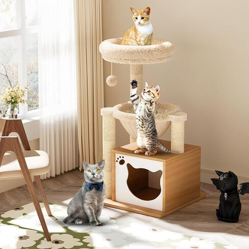 Dosker Cat Tree Tower 39in لطيف القط الأثاث متعدد المستويات أسرة شجرة القط مع أعمدة الخدش، منصة، شقة، سلة معلقة الكرة (الأخضر والبرتقالي) in Kuwait