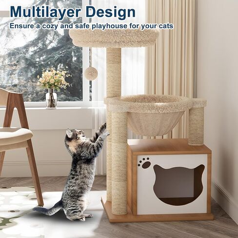 Dosker Cat Tree Tower 39in لطيف القط الأثاث متعدد المستويات أسرة شجرة القط مع أعمدة الخدش، منصة، شقة، سلة معلقة الكرة (الأخضر والبرتقالي) in Kuwait