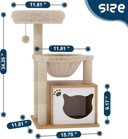 Dosker Cat Tree Tower 39in لطيف القط الأثاث متعدد المستويات أسرة شجرة القط مع أعمدة الخدش، منصة، شقة، سلة معلقة الكرة (الأخضر والبرتقالي) in Kuwait