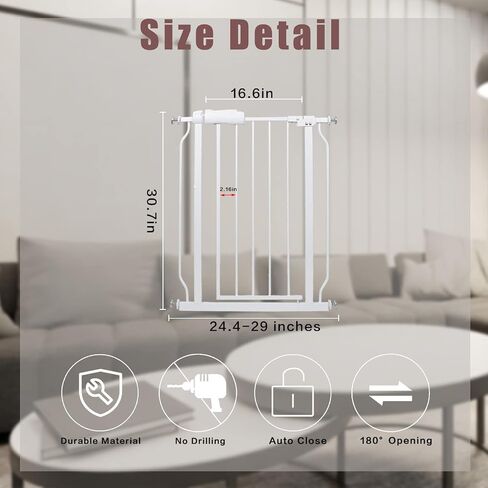 Narrow Baby Gate 24.4-29 Inch Wide Stairs Tension Pet Dog Gates Indoor for Doorways No Drilling Pressure Mounted Metal Pet Gates for Kids in Saudi Arabia