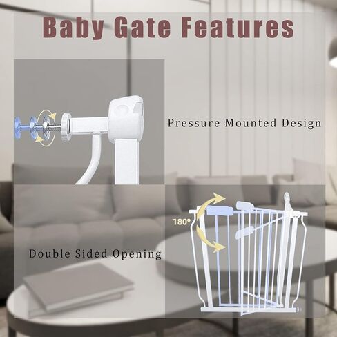 Narrow Baby Gate 24.4-29 Inch Wide Stairs Tension Pet Dog Gates Indoor for Doorways No Drilling Pressure Mounted Metal Pet Gates for Kids in Saudi Arabia