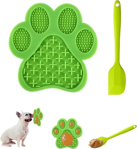 Dog Slow Food mat,Tray | Slow Feeder Dog Bowls | Licking Mat for Dogs with Suction Cups | Dog Peanut Butter Lick Pads with Scraper, Perfect for Bathing, Grooming Useful for Distracting Pets （Green） in Kuwait