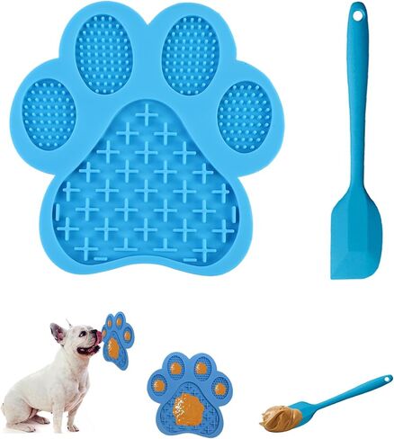 Dog Slow Food mat,Tray | Slow Feeder Dog Bowls | Licking Mat for Dogs with Suction Cups | Dog Peanut Butter Lick Pads with Scraper, Perfect for Bathing, Grooming Useful for Distracting Pets （Blue） in Kuwait