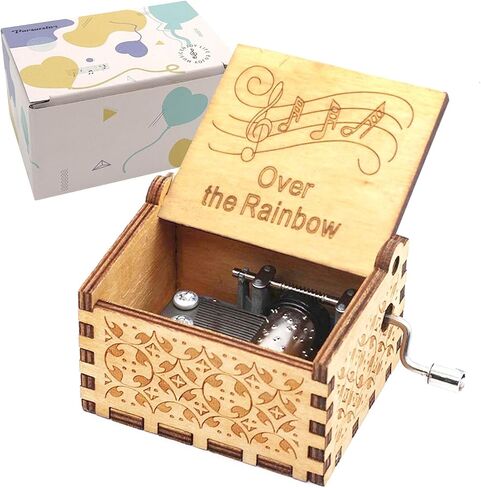 Pursuestar Over The Rainbow Wood Music Box، كرنك اليد محفورة خمر صندوق موسيقي خشبي هدية لعيد ميلاد عيد الحب الزفاف عيد الميلاد السنة الجديدة in Kuwait