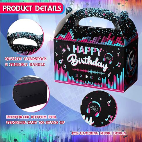 24 Pcs Music Birthday Party Decorations Music Candy Boxes Birthday Treat Boxes Music Party Favors Music Themed Birthday Party Goodie Boxes Cardboard Gift Boxes for Birthday Social Media Music Party in Kuwait