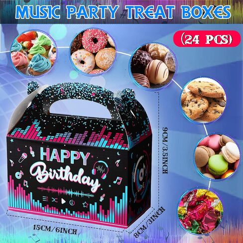 24 Pcs Music Birthday Party Decorations Music Candy Boxes Birthday Treat Boxes Music Party Favors Music Themed Birthday Party Goodie Boxes Cardboard Gift Boxes for Birthday Social Media Music Party in Kuwait