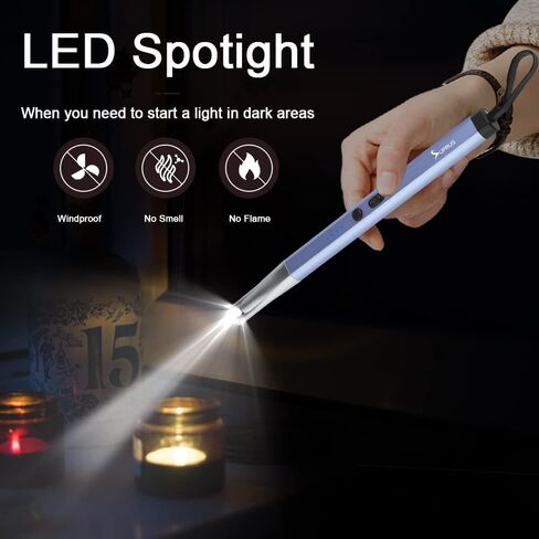 SUPRUS Candle Lighter Electric Arc Lighter Rechargeable USB Lighter Extra Long Lighter Flameless Plasma Windproof with LED Light for Home Kitchen BBQ (Black) in Kuwait
