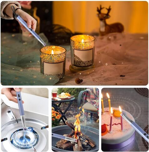 SUPRUS Candle Lighter Electric Arc Lighter Rechargeable USB Lighter Extra Long Lighter Flameless Plasma Windproof with LED Light for Home Kitchen BBQ (Black) in Kuwait
