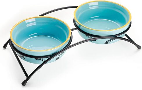 Y YHY Cat Food Dishes, Raised Ceramic Bowls, 12 Ounce Capacity, Reduce Neck Burden, Non-Slip Stand, Dishwasher Safe in Kuwait