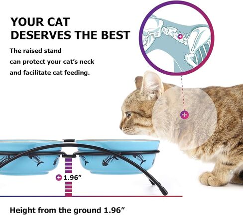 Y YHY Cat Food Dishes, Raised Ceramic Bowls, 12 Ounce Capacity, Reduce Neck Burden, Non-Slip Stand, Dishwasher Safe in Kuwait