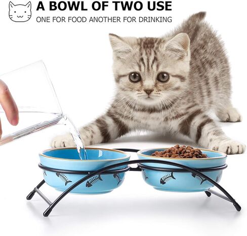 Y YHY Cat Food Dishes, Raised Ceramic Bowls, 12 Ounce Capacity, Reduce Neck Burden, Non-Slip Stand, Dishwasher Safe in Kuwait