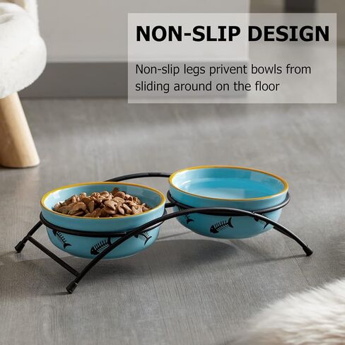 Y YHY Cat Food Dishes, Raised Ceramic Bowls, 12 Ounce Capacity, Reduce Neck Burden, Non-Slip Stand, Dishwasher Safe in Kuwait