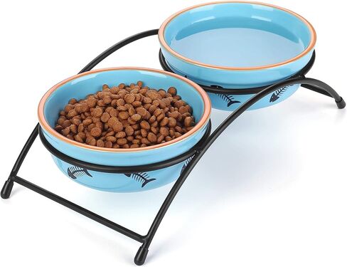 Y YHY Cat Food Dishes, Raised Ceramic Bowls, 12 Ounce Capacity, Reduce Neck Burden, Non-Slip Stand, Dishwasher Safe in Kuwait