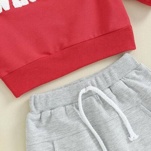 Molgkyo Toddler Baby Boy Valentines Day Outfit Long Sleeve Letter Print Sweatshirt Tops Pants Set 2Pcs Infant Spring Clothes in Saudi Arabia