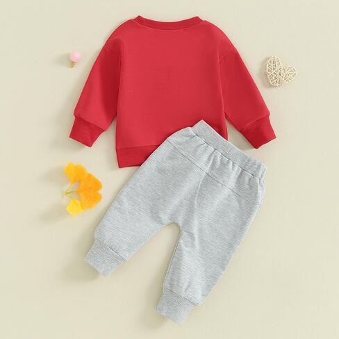 Molgkyo Toddler Baby Boy Valentines Day Outfit Long Sleeve Letter Print Sweatshirt Tops Pants Set 2Pcs Infant Spring Clothes in Saudi Arabia