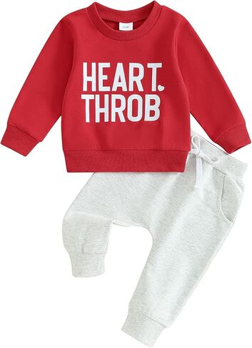 Molgkyo Toddler Baby Boy Valentines Day Outfit Long Sleeve Letter Print Sweatshirt Tops Pants Set 2Pcs Infant Spring Clothes in Saudi Arabia