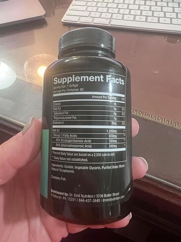 زيت السمك أوميغا 3 من دكتور إميل نيوتريشن - 360 مجم من EPA + 240 مجم من DHA لكل كبسولة هلامية، 60 وجبة in Kuwait