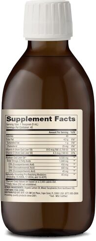 Dr. Mercola Cod Liver Oil, 1,000 mg Omega-3s Per Serving, 40 Servings (6.80 Fl. Oz.), Liquid Dietary Supplement, Natural Lemon Flavor, Supports Brain, Bone and Joint Health, Non-GMO, MSC Certified in Saudi Arabia