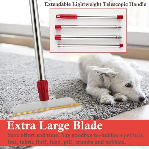 PIMEKOY Pet Hair Remover Carpet Rake for Laundry Couch Rug with Adjustable Long Handle, Dog Cat Hair Removal Brush Tool, Reusable Animal Fur Lint Remover Broom Scraper for Car Mats Furniture Stairs in Kuwait