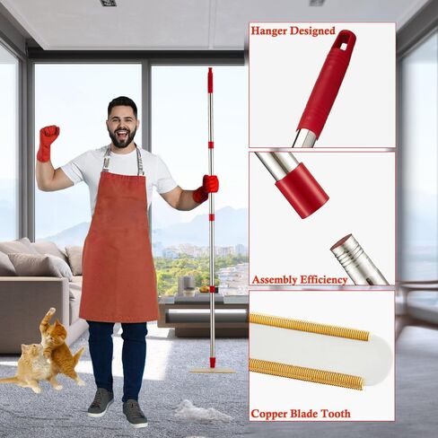 PIMEKOY Pet Hair Remover Carpet Rake for Laundry Couch Rug with Adjustable Long Handle, Dog Cat Hair Removal Brush Tool, Reusable Animal Fur Lint Remover Broom Scraper for Car Mats Furniture Stairs in Kuwait