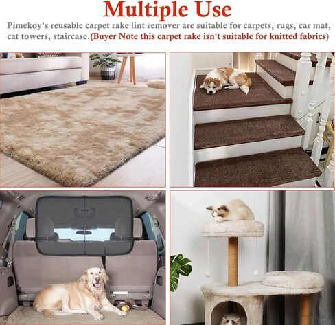 PIMEKOY Pet Hair Remover Carpet Rake for Laundry Couch Rug with Adjustable Long Handle, Dog Cat Hair Removal Brush Tool, Reusable Animal Fur Lint Remover Broom Scraper for Car Mats Furniture Stairs in Kuwait