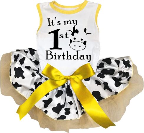 فستان Petitebella It's My Cow لعيد الميلاد الأول للكلاب (وردي/بقرة، متوسط) in Kuwait